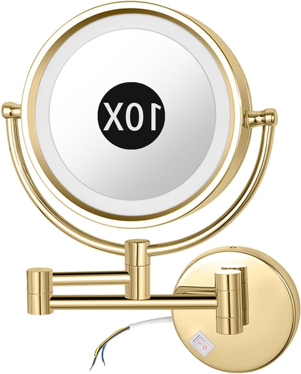 Verlichte Make-up Spiegel - Wandspiegel Vergrotend - Gedetailleerde Verzorging - 360 Graden Draaibaar - 8.5 Inch - Goud