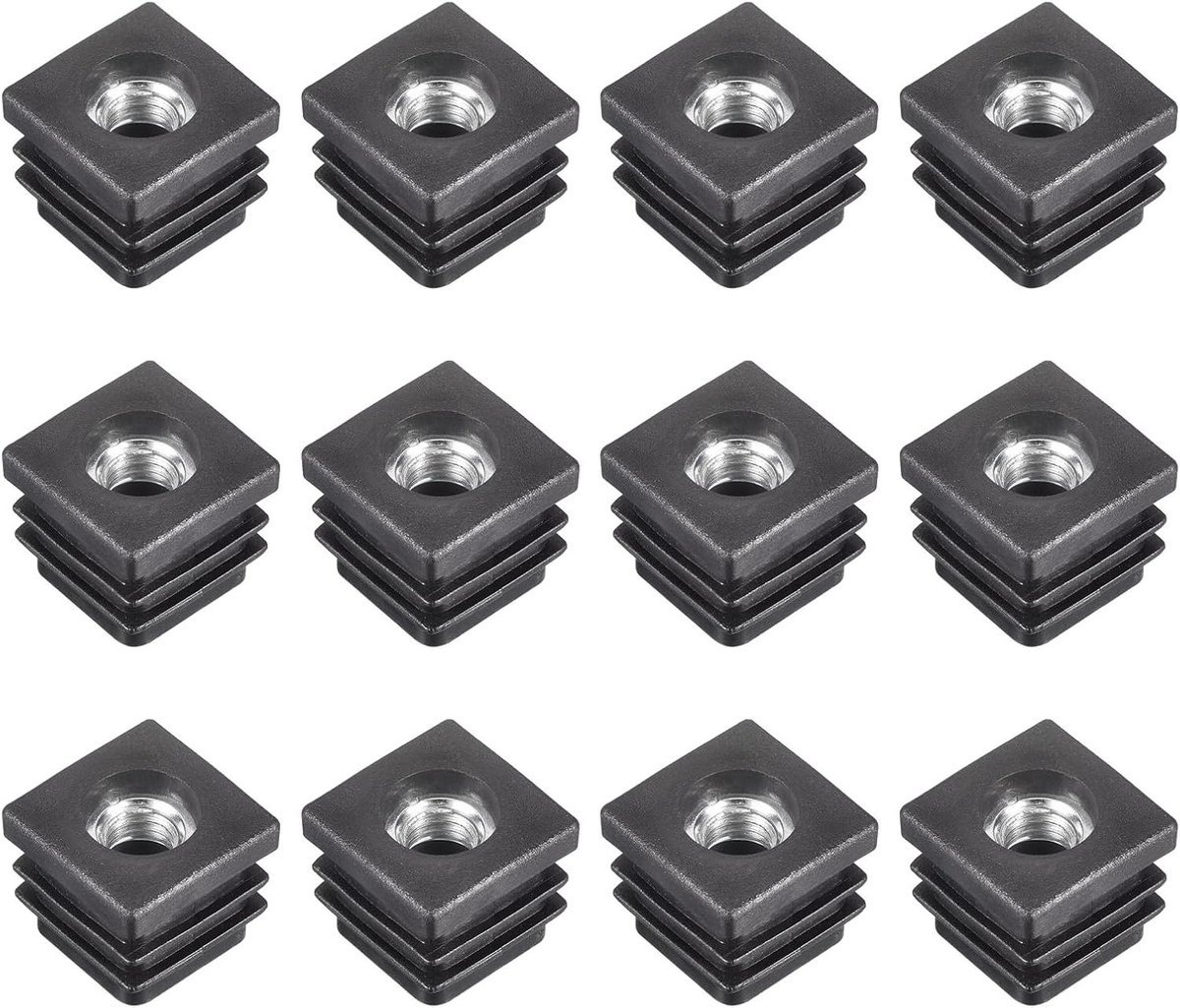Dop Set - Plastic Inzetstukken - Meubels Stabiliseren - Met Schroefdraad - 12 Stuks - Zwart