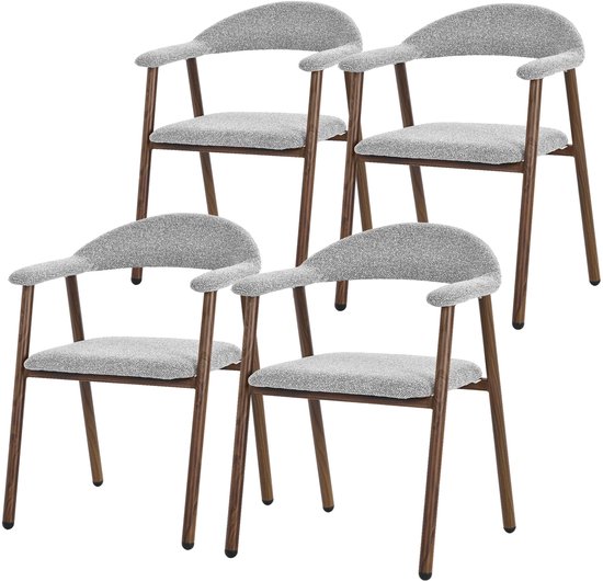 Lot de 4 chaises de salle à manger avec accoudoirs, dossier et structure tissée, gris, chaises de salon chaises de cuisine chaises rembourrées ML-Design