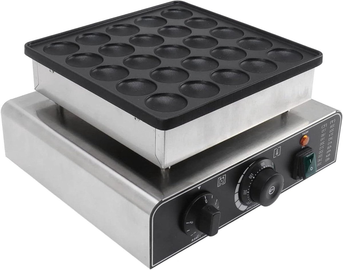 Pannenkoekenmaker Elektrisch - Mini Poffertjesapparaat - Snelle Snacks Maken - Dubbele Verwarmingszones - 25 of 50 Stuks - Zilver