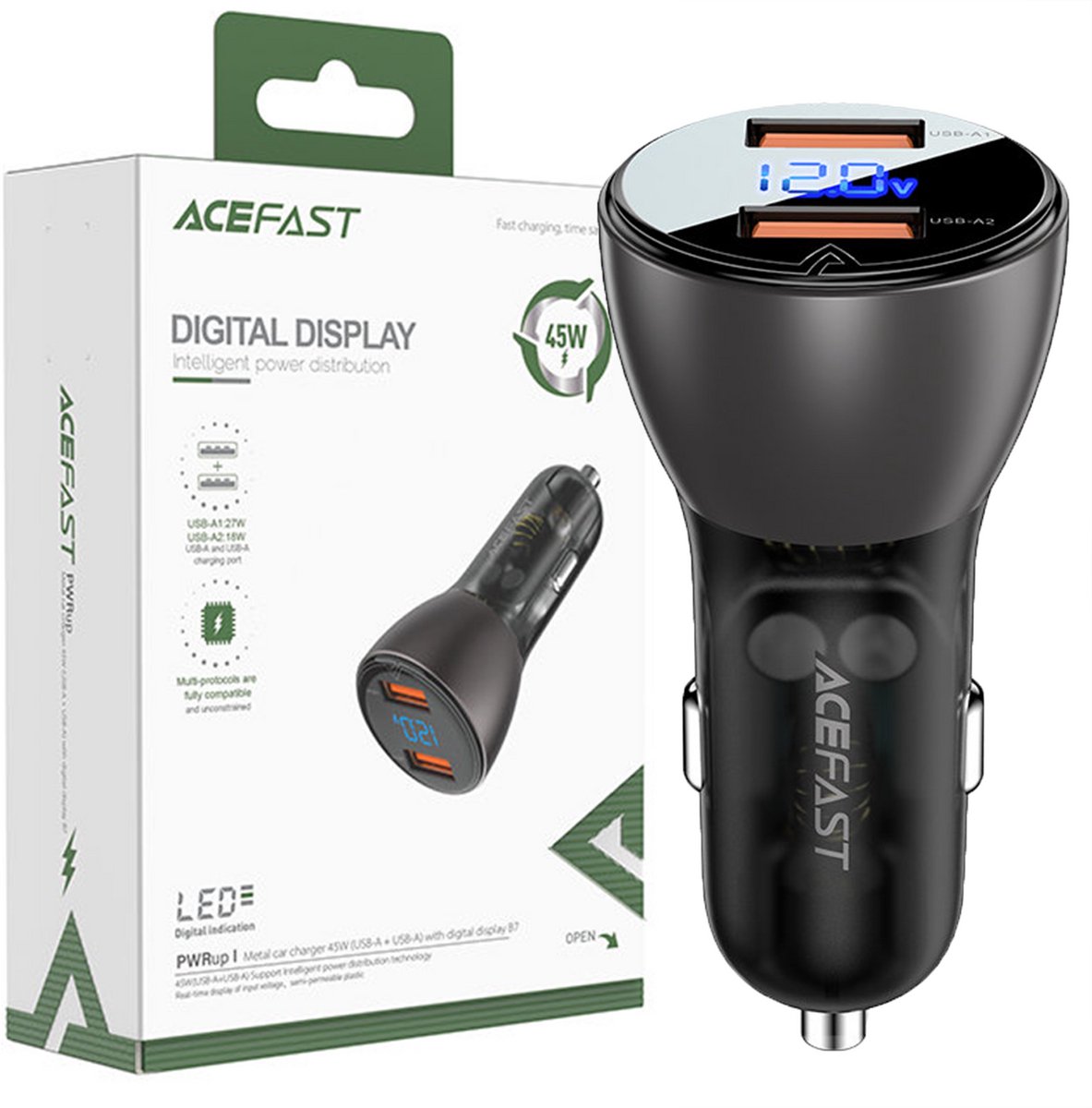 Acefast Autolader 45W 2X Usb Qc3.0 Voor Auto Met Afc-Systeem