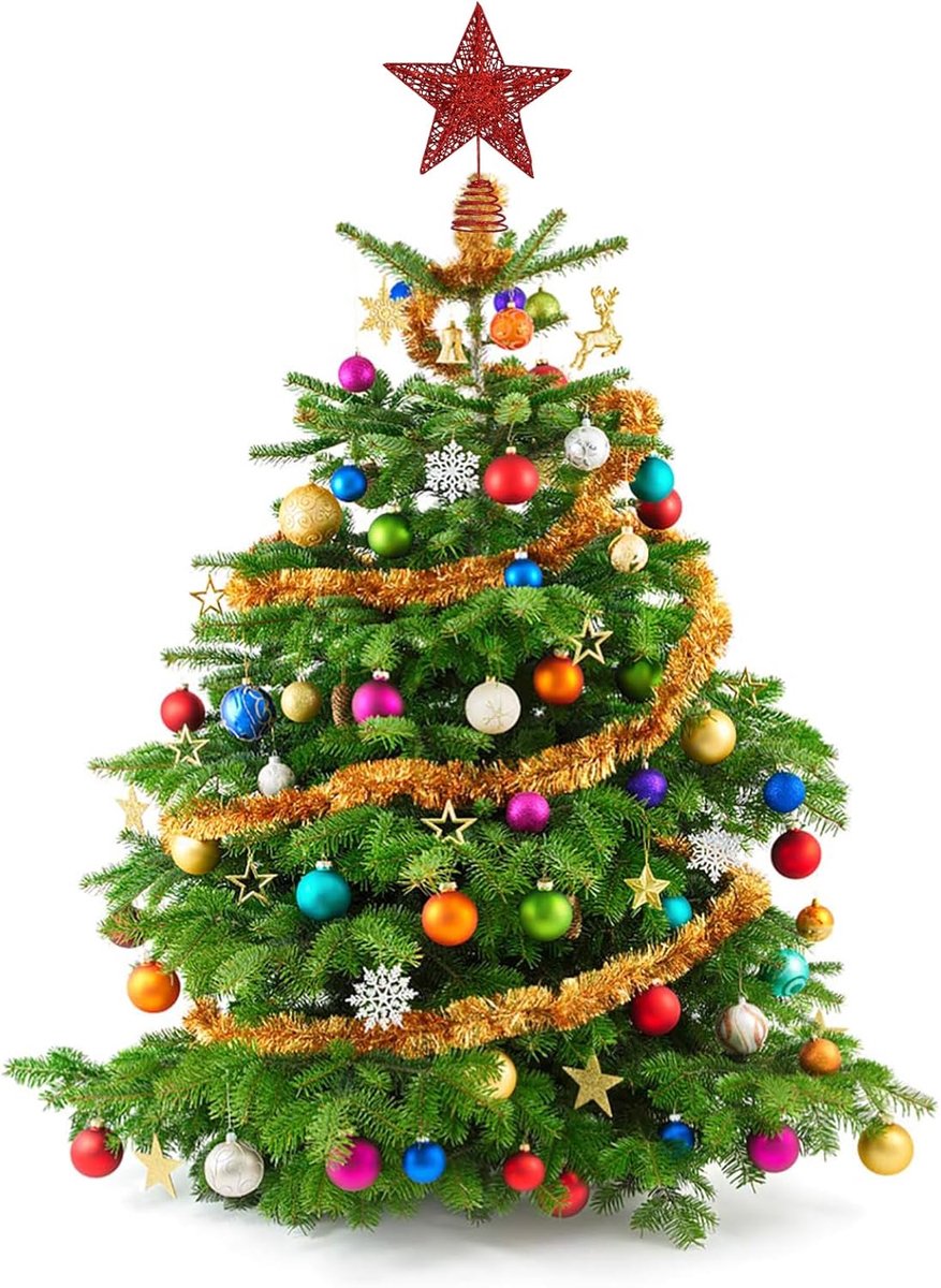 Kerstboom Ster - Boomversiering Top - Feestelijke Decoratie - Gedetailleerd Hol Ontwerp - 15 x 20 cm - Rood – foto 6