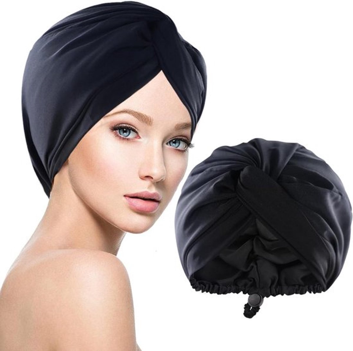 Zijden bonnet voor krullend haar en goede nachtrust met imitatie nachtslaapmutsen