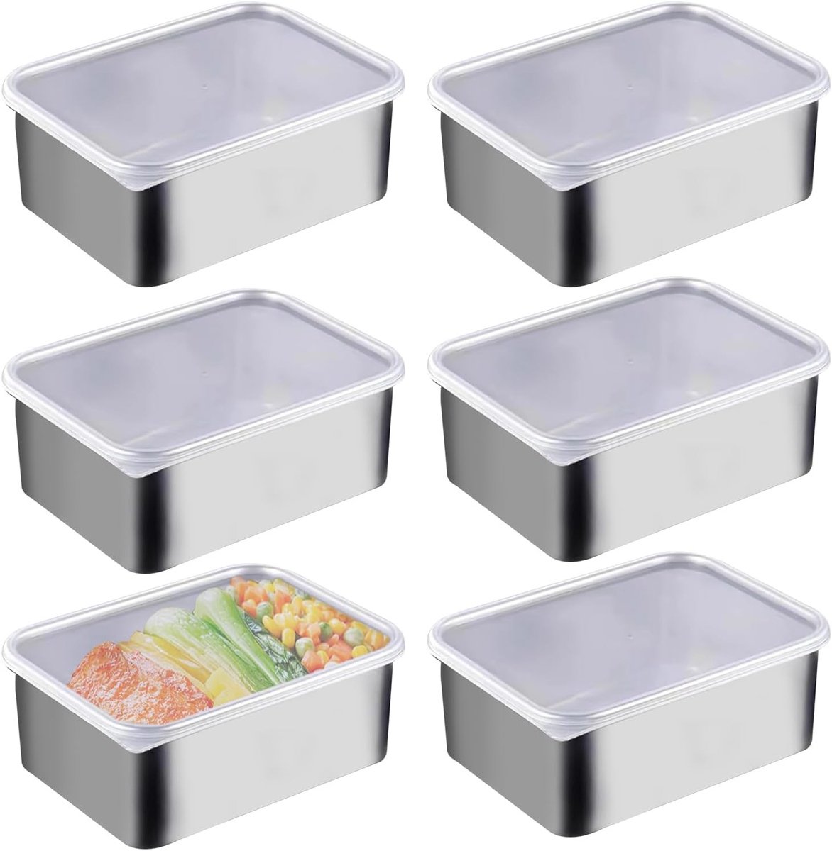 Stainless steel voedselopslagdozen voor maaltijdprep: 6-delige set, herbruikbaar, met deksel en gegraveerd, ideaal voor lunch en vriezer