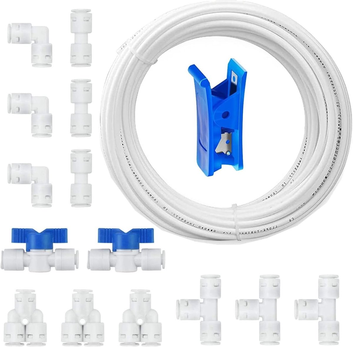 15 m Universele Aansluitset voor RO Waterfilter, Geschikt voor 1/4 Inch Slang, Koelkast en Waterleiding met Afsluitklep en Diverse Aansluitingen