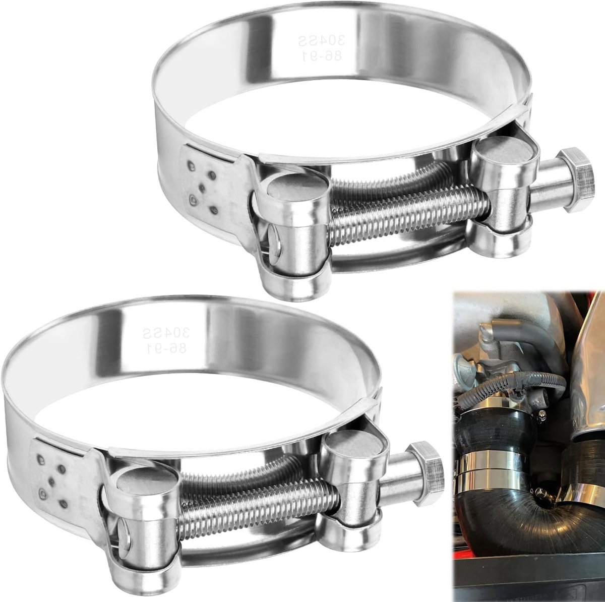 Roestvrijstalen Hinge Bolt Clamp 86-91 mm voor Motorfietsuitlaten - Slangklemmen, Spanklemmen en Bevestigingsmateriaal