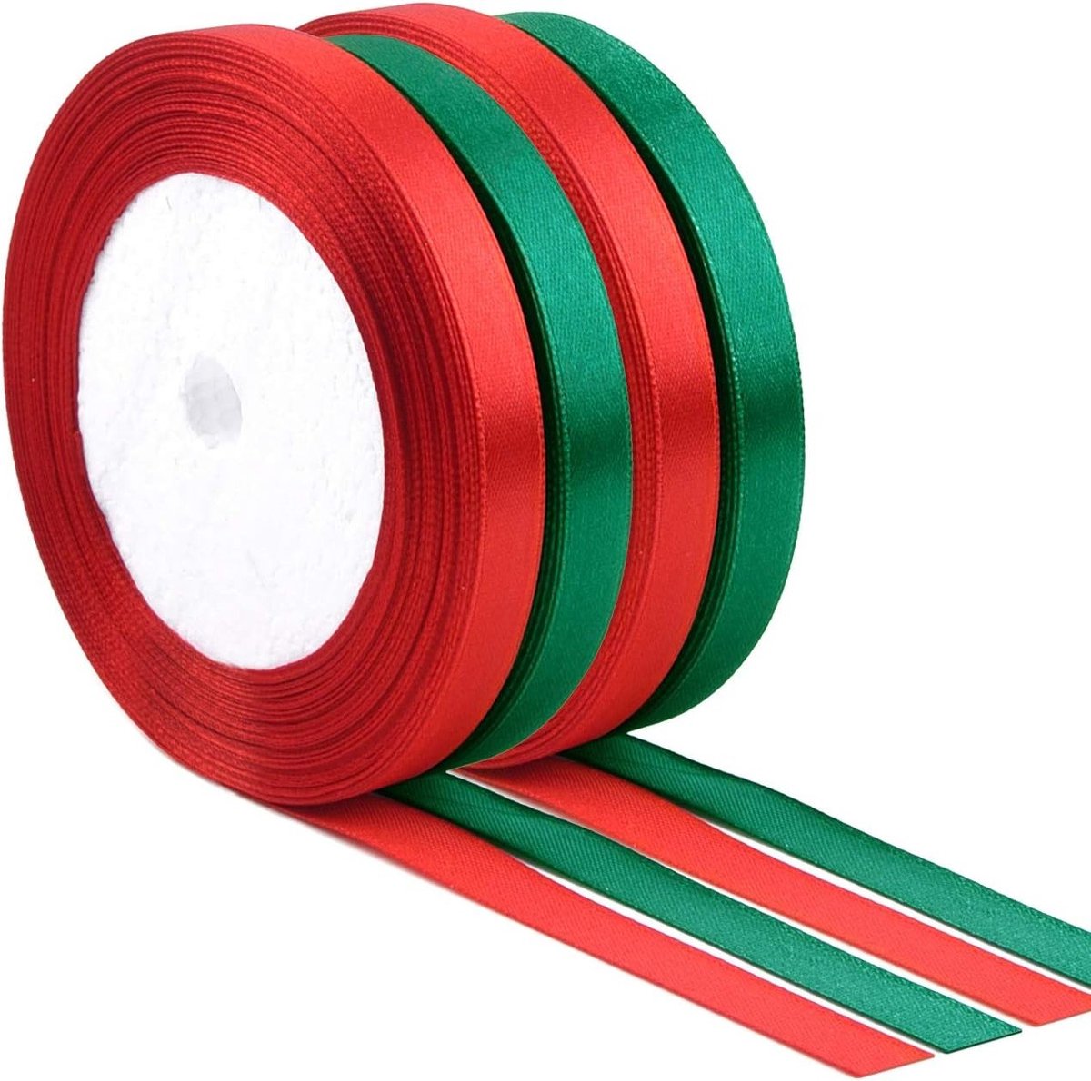 4 x Groene Satijnen Ribbons voor Kerstdecoratie - 10mm Cadeau Ribbons, Verpakkingstape en Creatieve Knutselprojecten (2 Rood, 2 Groen)