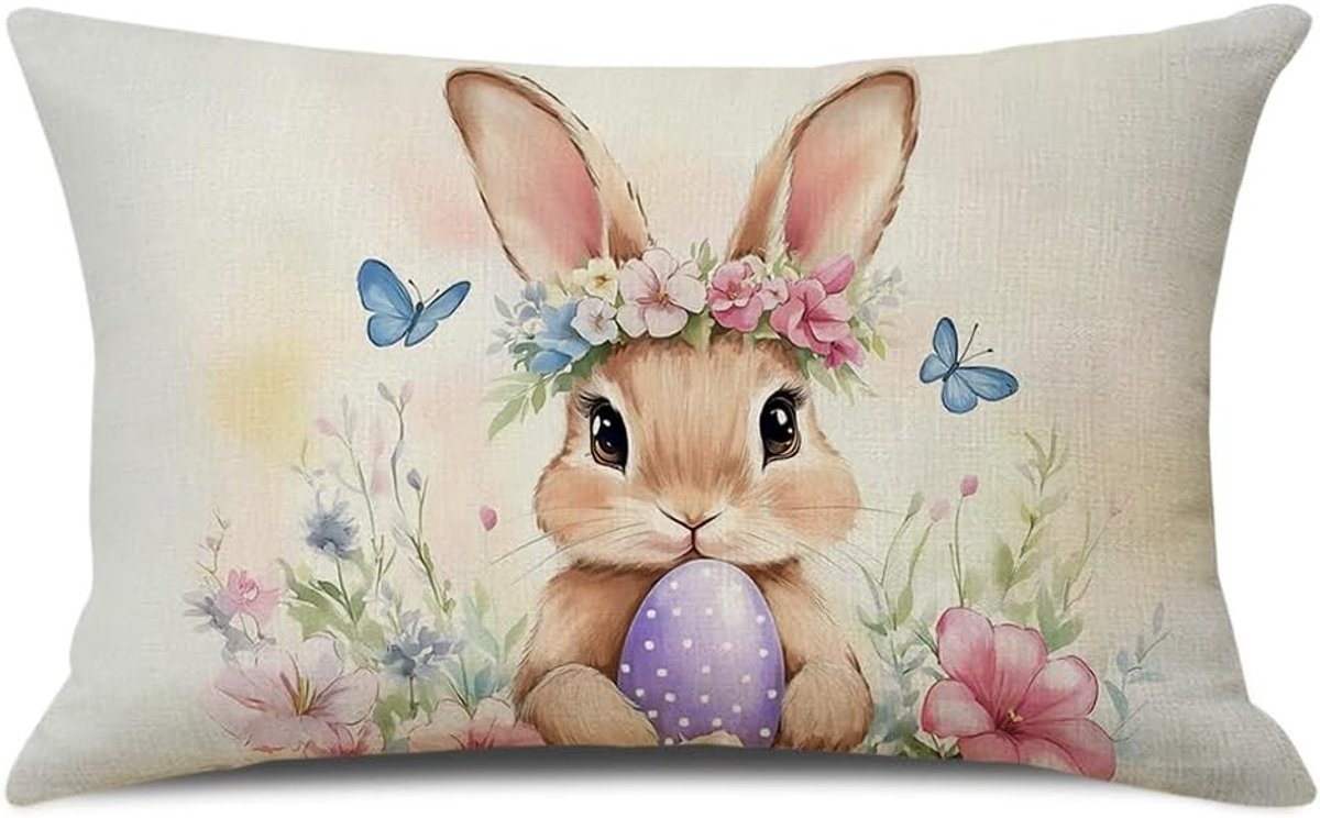 Decoratieve Kussenslopen voor Pasen, 50 x 30 cm, Linnen Kussens voor Bank, Woonkamer en Tuin, Lente Decoratie met Konijnenthema