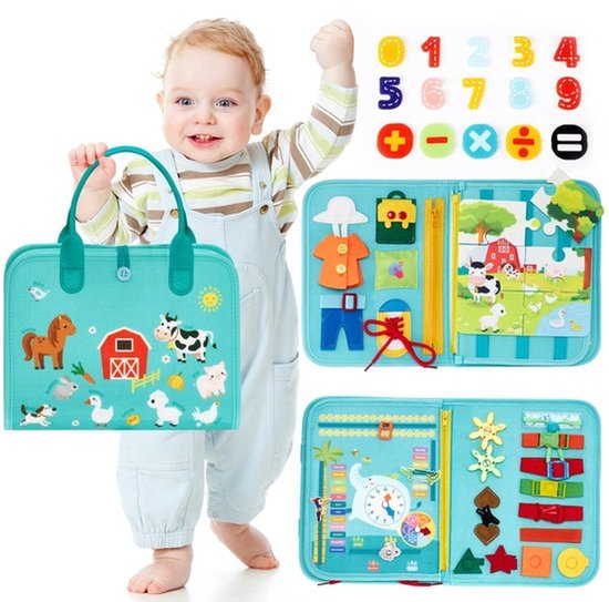 Tableau d'activités Montessori pour enfants - Livre d'activités sensorielles - Offre des compétences éducatives pour les enfants d'âge préscolaire - Jouet calme pour l'avion ou la voiture, cadeaux d'anniversaire pour filles