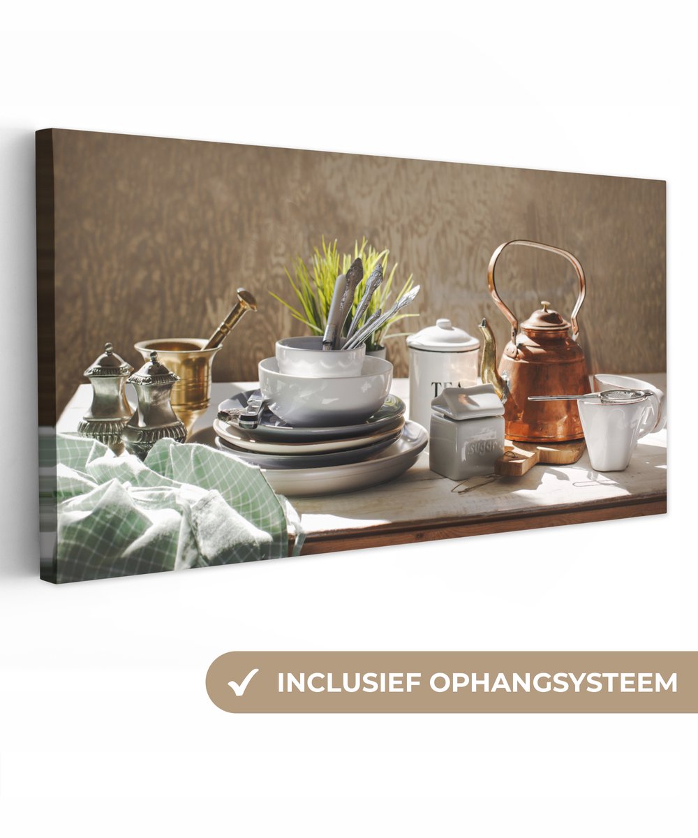 Canvas schilderij 160x80 cm - Wanddecoratie Kookgerei - Thee - Keuken - Muurdecoratie woon