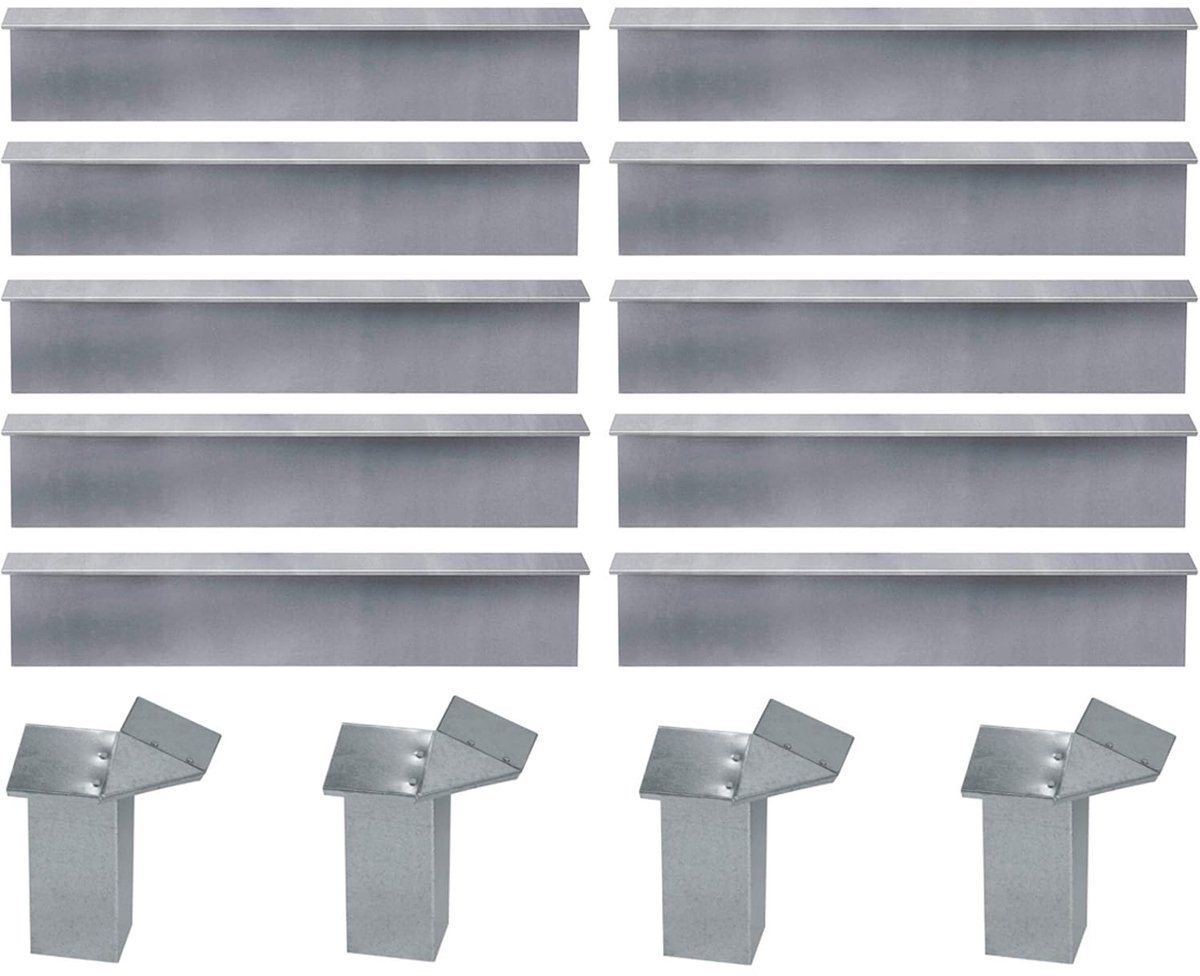 Bellissa 10089 slakkenhek - metalen border voor tuin en bloemperk - 14 delig gegalvaniseerd staal 20 cm grijs