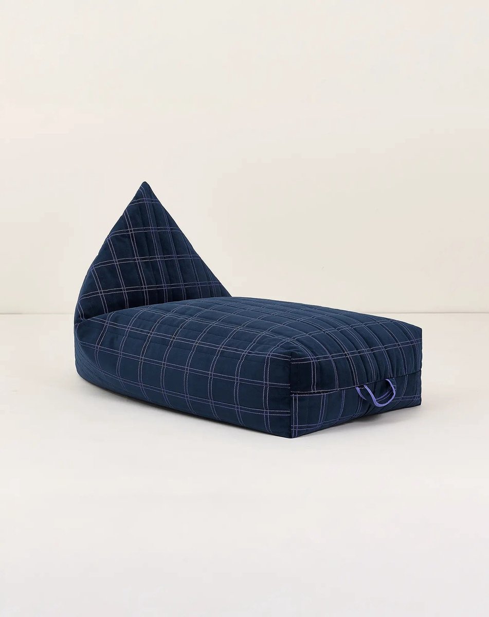 Nobodinoz Oasis Kids Zitzak - 60x109x60cm - Night Blue Purple Windowpane Blauw