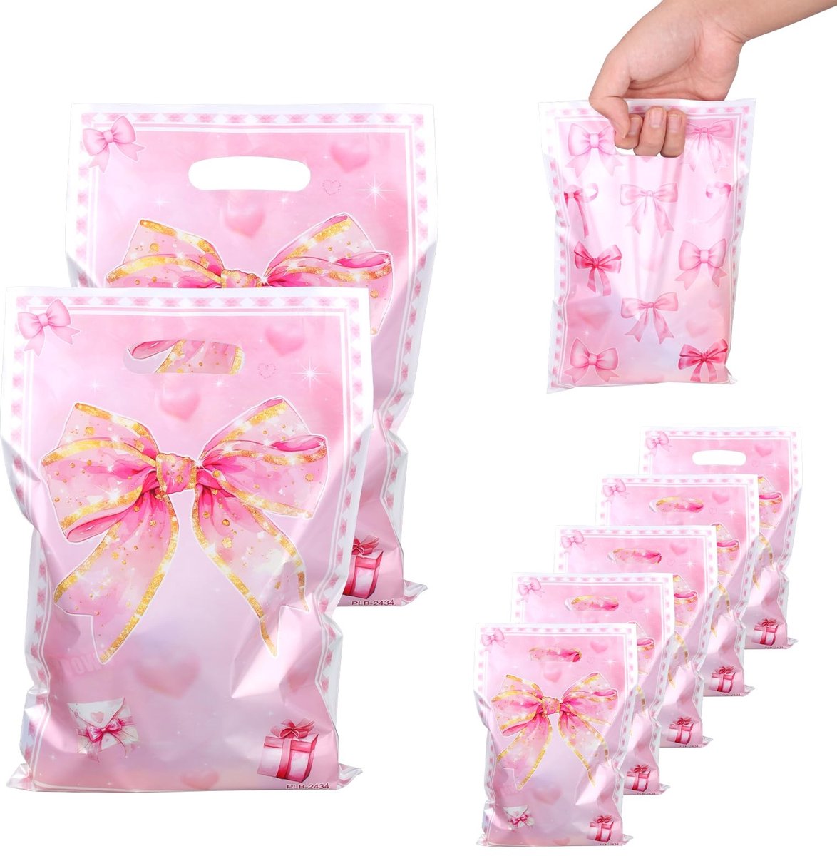 Dailygoods - Set van 50 Roze Strik Plastic Cadeauzakjes voor Feestelijk Gebruik