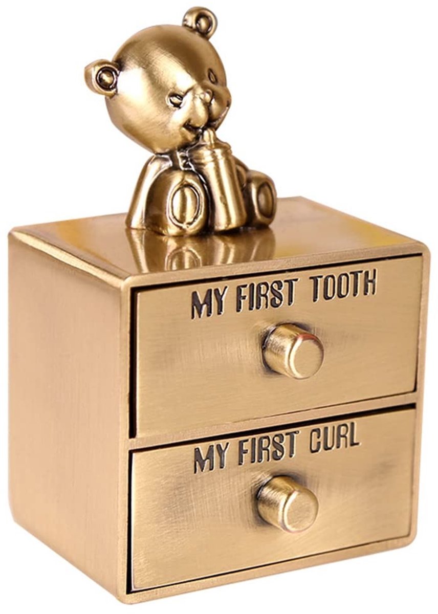 Dailygoods - Dailygoody - Melktanddoos - Tandendoos voor Baby - Geheugenbox met 2 Laden - Schattige Beer - Bewaar eerste tand en krul - Geschikt voor kinderen