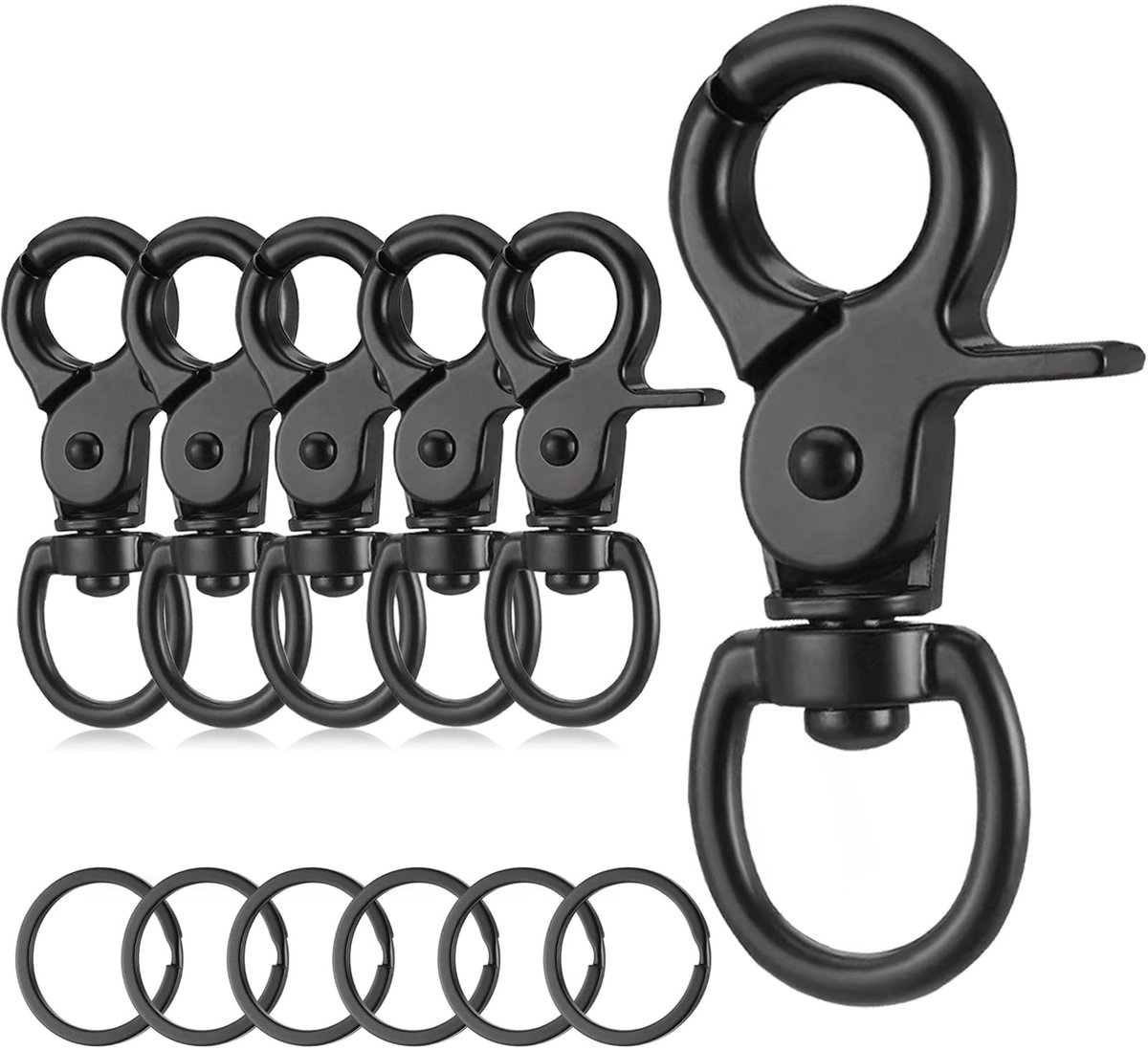 Dailygoods - Dailygoody - Hondenriem Clips - 360° Draaibare Karabijnhaak - Zwart - Zware Kwaliteit - Voor Hondenriemen - 6 Stuks
