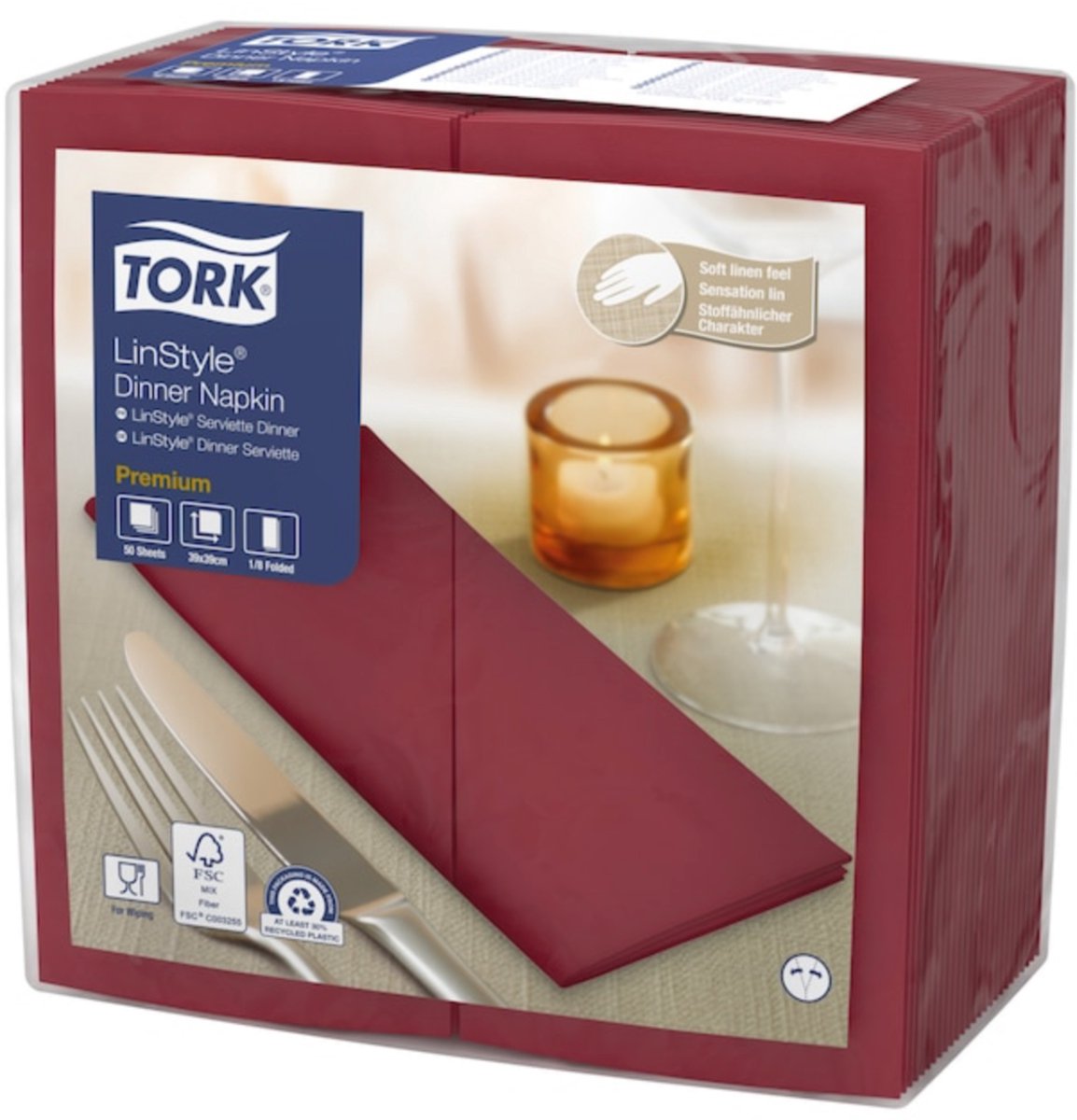 Tork 478148 premium linstyle dinnerservet bordeaux 40x39 cm 600 stuks (478148)