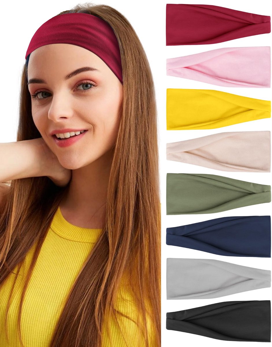 carmdering - Haarband - Hoofdband - Sportaccessoire - Anti-Slip Ontwerp - Zweetafsorbentie - Polyester En Elastaan - Zacht En Ademend - Universele Pasvorm - 8 Stuks