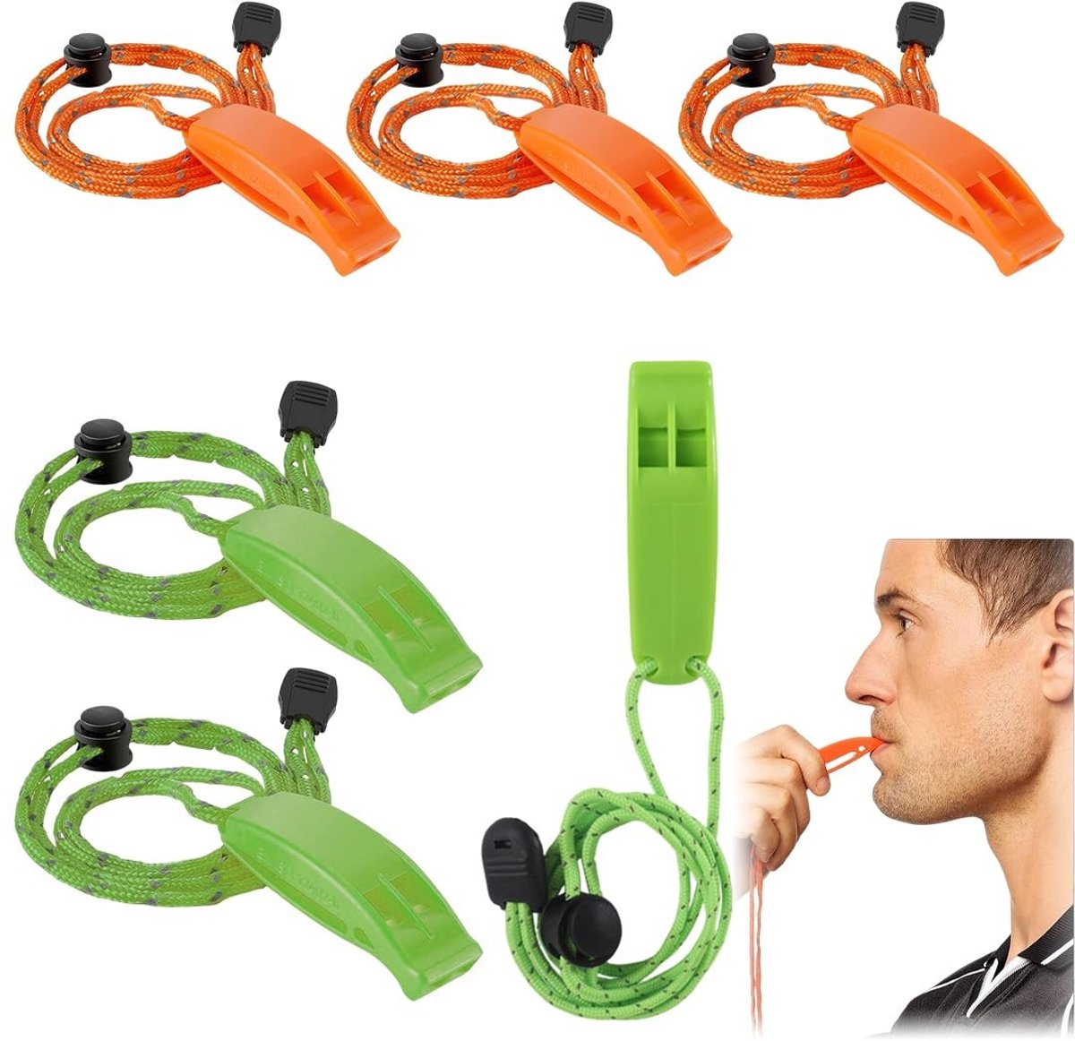 Dailygoods - Set van 6 Noodfluitjes met Trekkoord voor Outdoor Activiteiten