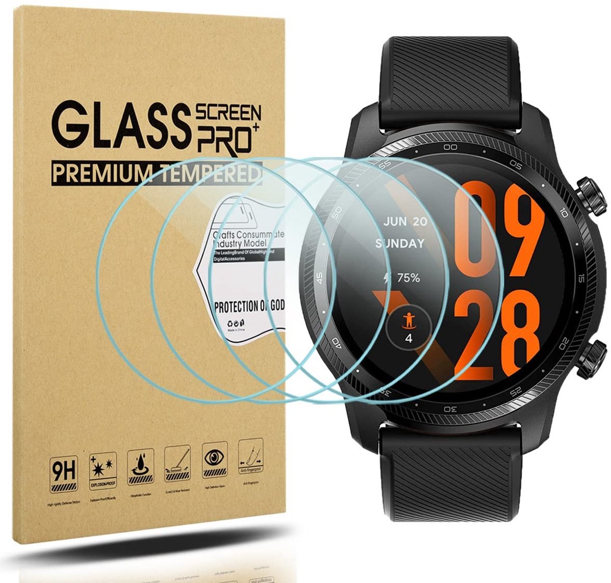 Dailygoods - Dailygoody - Compatibele Beschermfolie - HD Glas - Anti-kras - Voor TicWatch Pro 3 Ultra - Gehard Glas - 4 Stuks