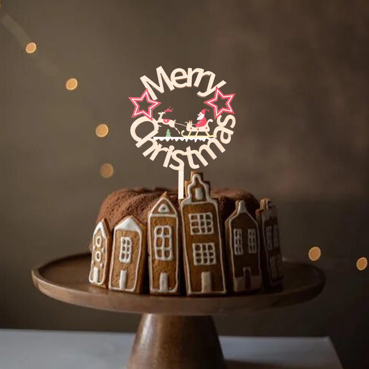 Dailygoods - Houten Ster Cake Topper voor Kerstmis, 10,2 x 15,2 cm