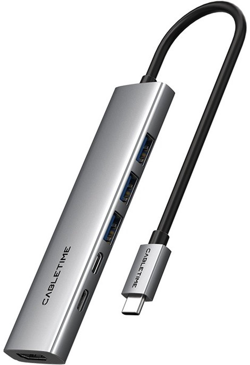 Cabletime - 6-in-1 USB-C Hub - geschikt voor MacBook en Windows - HDMI, USB 3.0 - 100W Power Delivery
