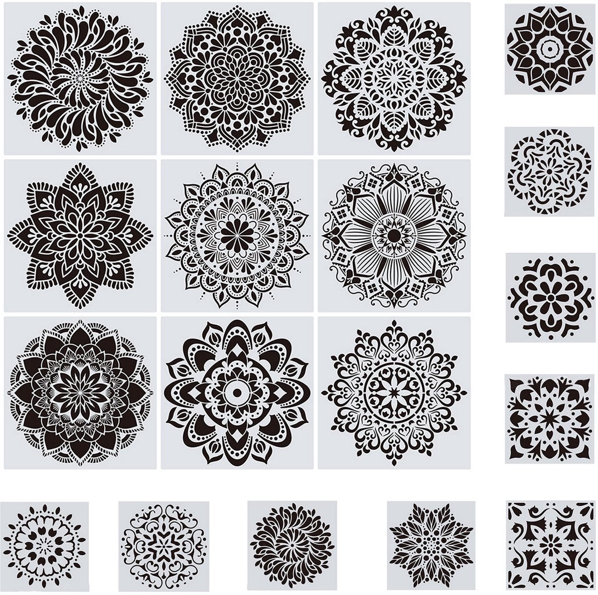 Dailygoods - Dailygoody - Mandala-sjablonen - Herbruikbare schildersjablonen - Creatief ontwerpen - 30 x 30 cm - Voor muur en meubels - Geschikt voor hobbyisten