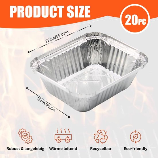 Dailygoods - Dailygoody - Alu lekbakjes - Wegwerp grillschalen - Perfect voor barbecue - 20 stuks - Aluminium vetopvangbakjes - Geschikt voor picknick - 22 x 16 cm — afbeelding 2