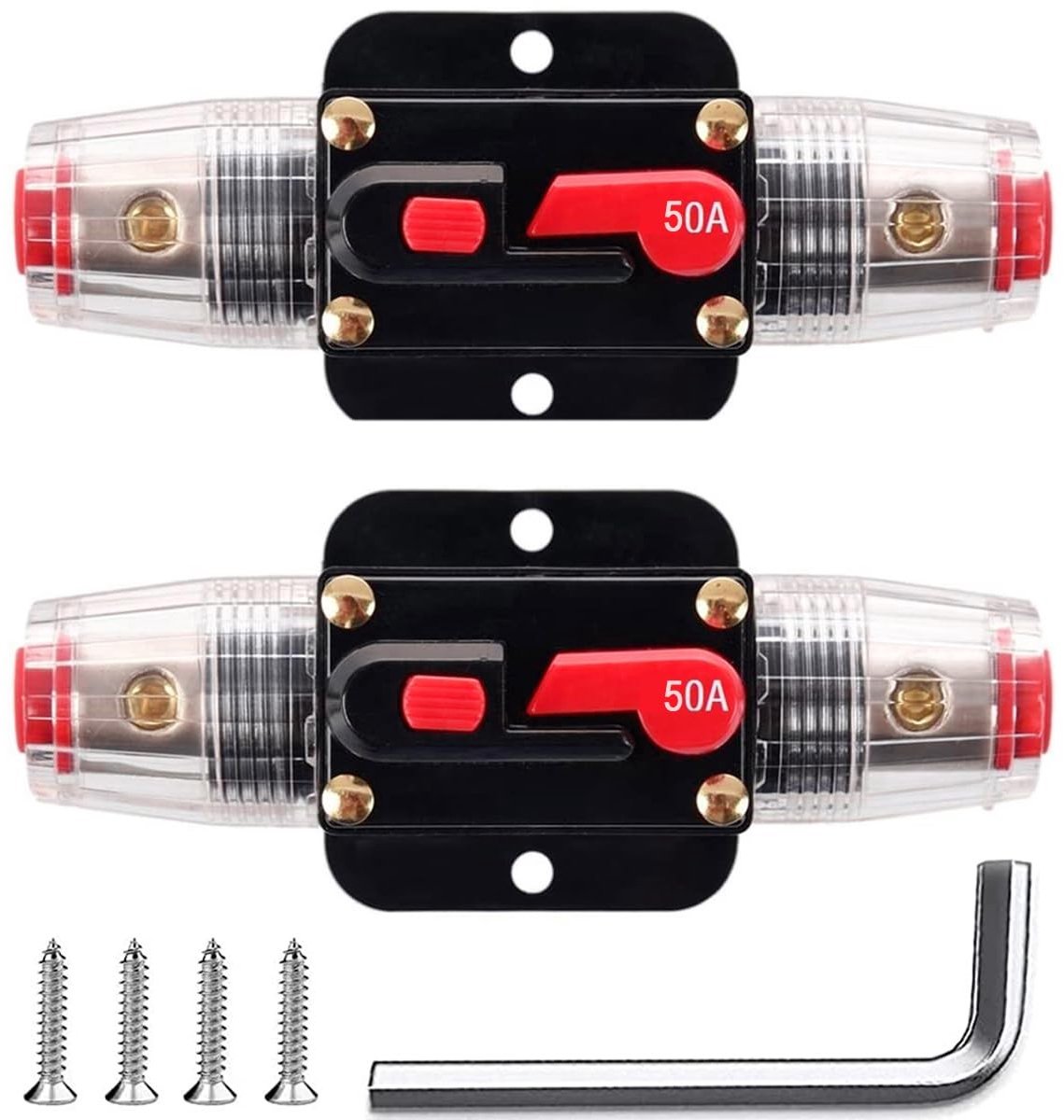 Dailygoods - Dailygoody - Inline Circuit Breaker - 50A Reset Fuse - Bescherming voor Audio Systemen - Geschikt voor Auto en Boot - Betrouwbare stroombeveiliging -