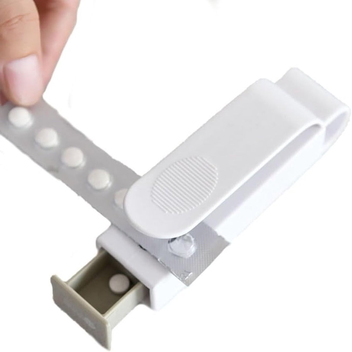 Draagbare Medicijnorganizer voor Tabletten, Verpakkingsopener en 4-Vaks Hulpmiddel voor Thuis, Reizen en Zakelijk Gebruik