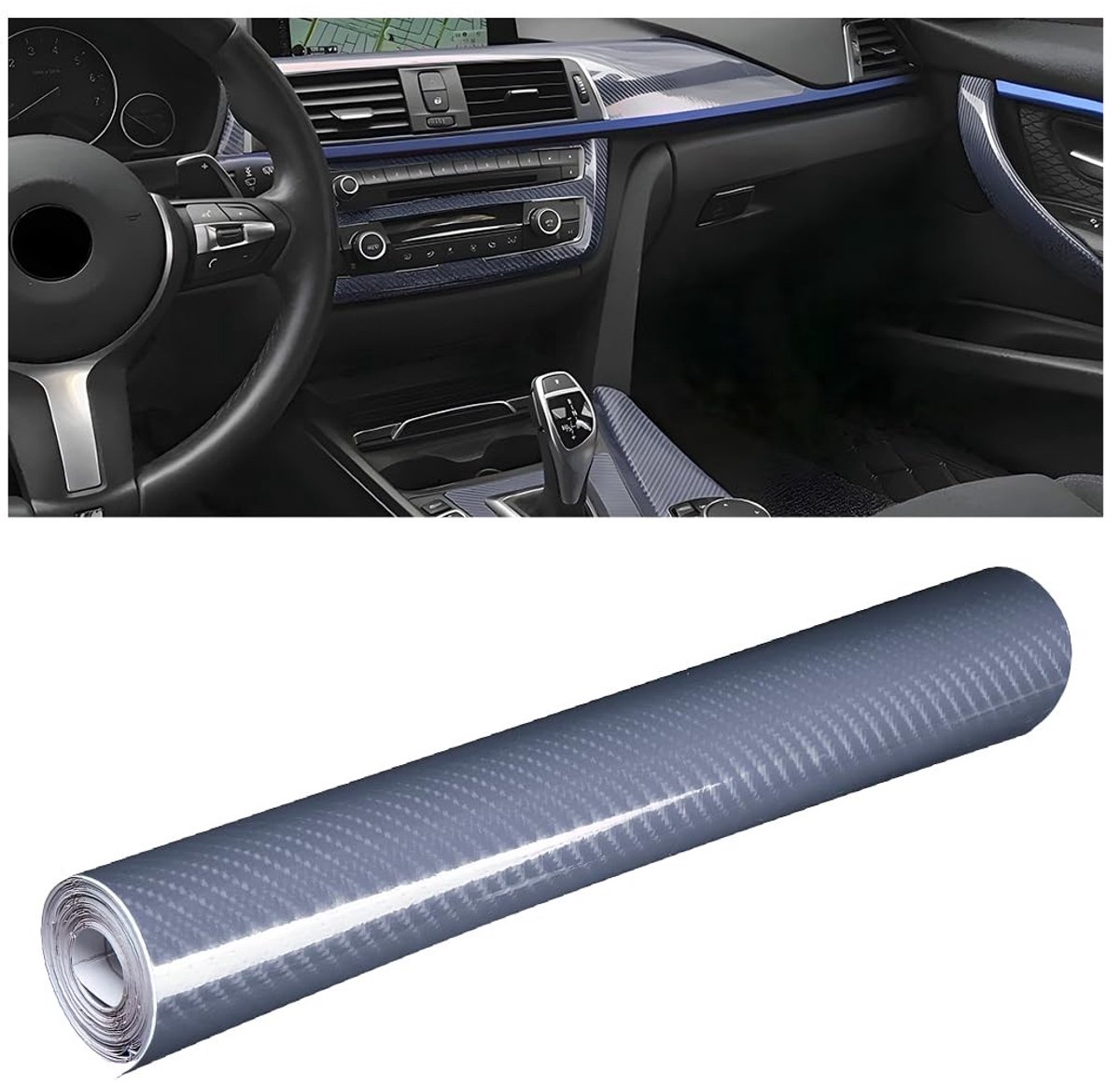 Dailygoods - Dailygoody - 6D Koolstofvezel Autofolie - Zelfklevende Plakfolie - Glans voor Auto - Grijs - Lakbescherming - Interieurfolie - Universeel