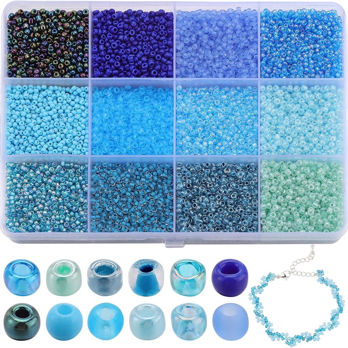 Dailygoods - Dailygoody - Rocaillekralen - Knutselkralen - Grote verpakking - Blauw - Mini-glazen kralen - Perfect voor sieraden maken - 156g