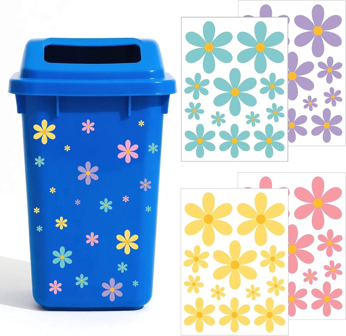 Decoratieve Bloemenstickers voor Binnen en Buiten - 4 Vellen Zelfklevende en Waterdichte S