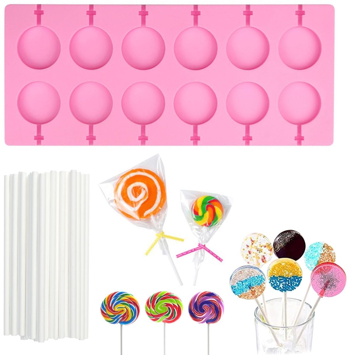 Dailygoody - Lollipop Vormen van Siliconen - Ronde Lollyvorm - Anti-Aanbak - Roze - Herbruikbaar - Voor Bakliefhebbers - 20 Sticks