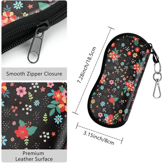Dailygoody - Zachte lenzenvloeistof - Zonnebril zakje met ritssluiting - Zwart en bloem - Ideaal voor mannen en vrouwen - Perfect voor onderweg - Be — afbeelding 3
