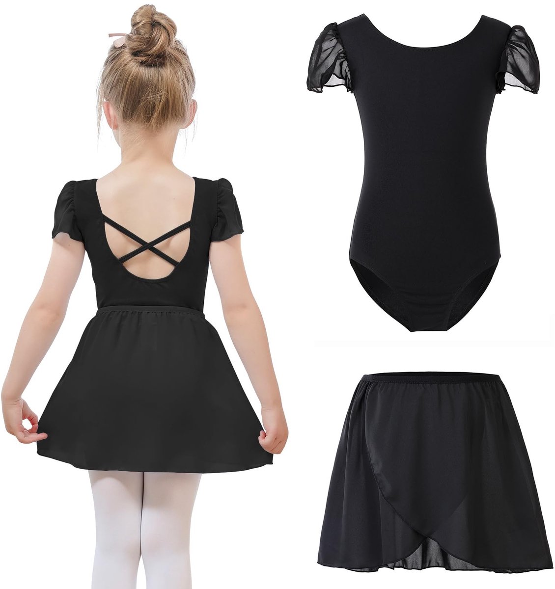Dailygoody - Balletkleding Meisjes - Afneembare Balletrok - Zwart - Dansbody - Geschikt voor Kinderen - 130 cm