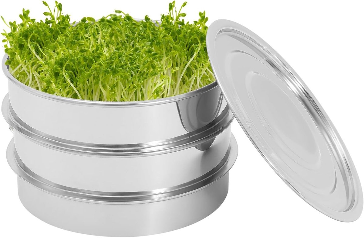 Germinatiedoos 22 x 12,7 cm, Stapelbare Set voor Zaadkieming, Roestvrijstalen Kiemkom voor Diverse Zaden, Ideaal voor Tuinieren en Planten kweken