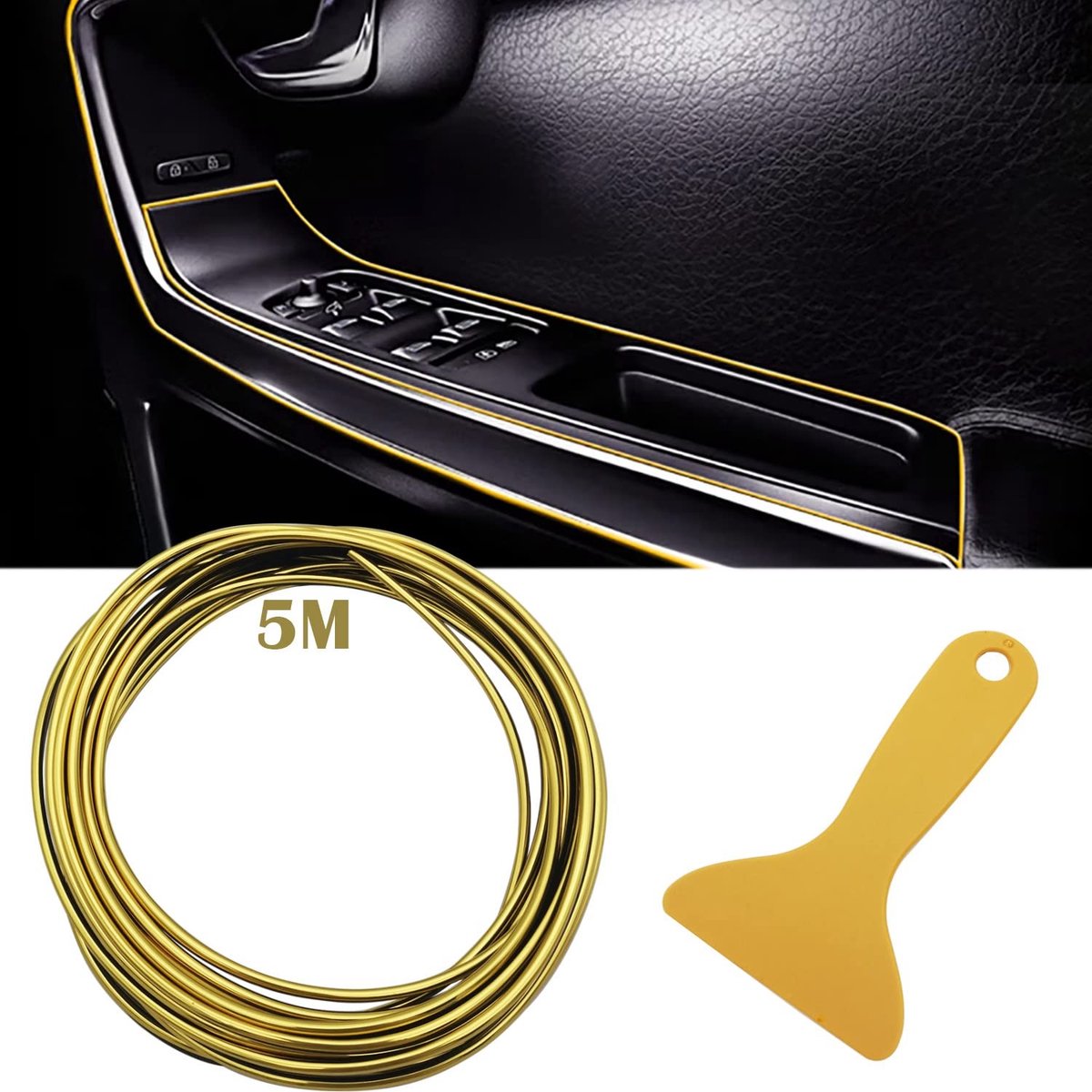 Dailygoods - Dailygoody - Sierstrip Auto-interieurbekleding - Flexibele PVC Binnenlijst - Goud Gegalvaniseerd - Luxe Effect - Universele Auto Sierlijst - Geschikt