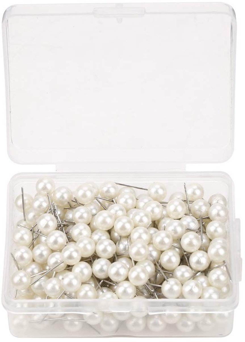 Dailygoods - Dailygoody - Parel Push Pins - Decoratieve Prikpinnen - Ronde Bal - Plastic Punaise - 200 Stuks - Geschikt voor Cork Board - Parelmoer Wit