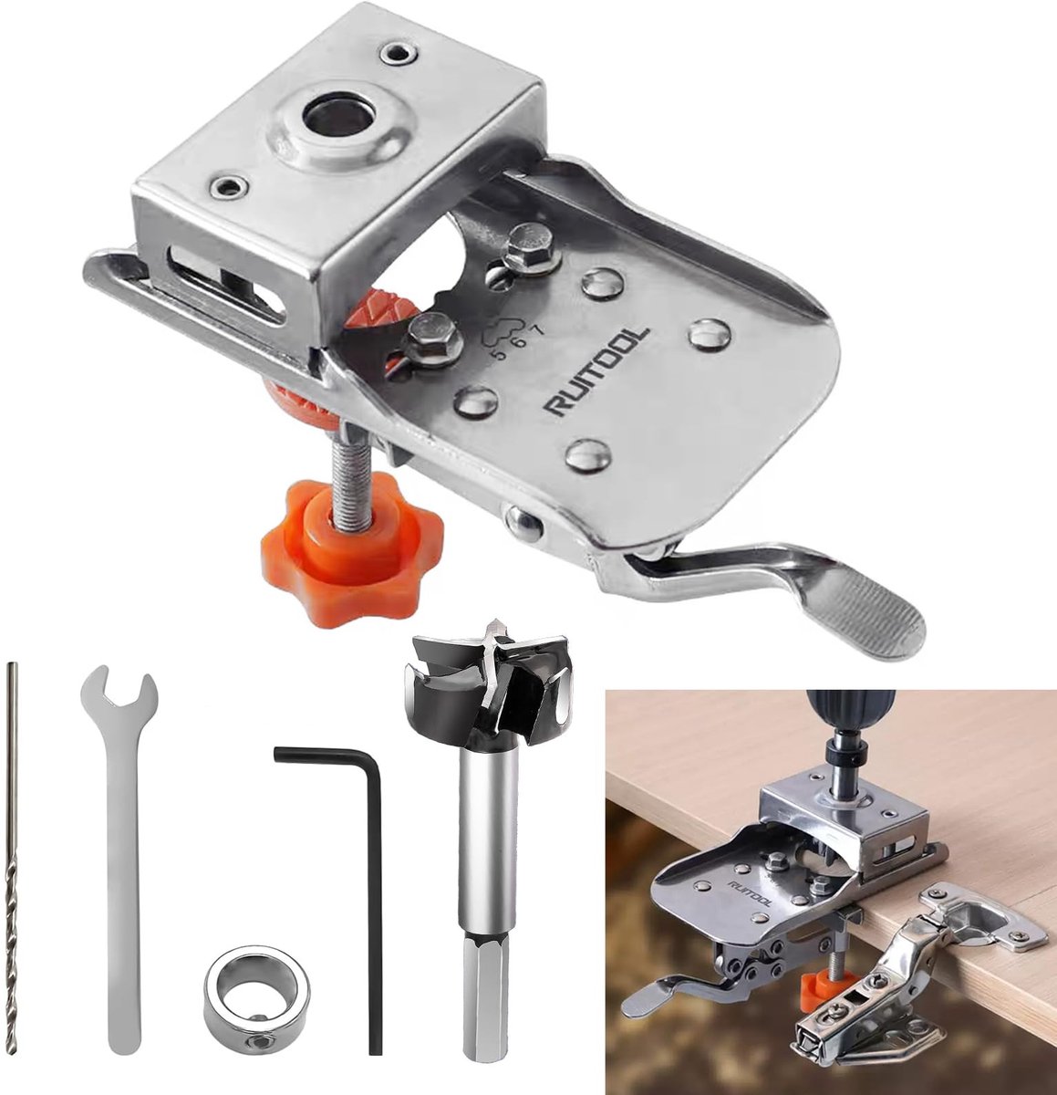 Dailygoods - Cosensi - Dailygoody - 35mm boormal - verborgen scharnier - duurzaam ontwerp - aluminium - boorgids - eenvoudig te gebruiken - geschikt voor deurinstallatie - 1
