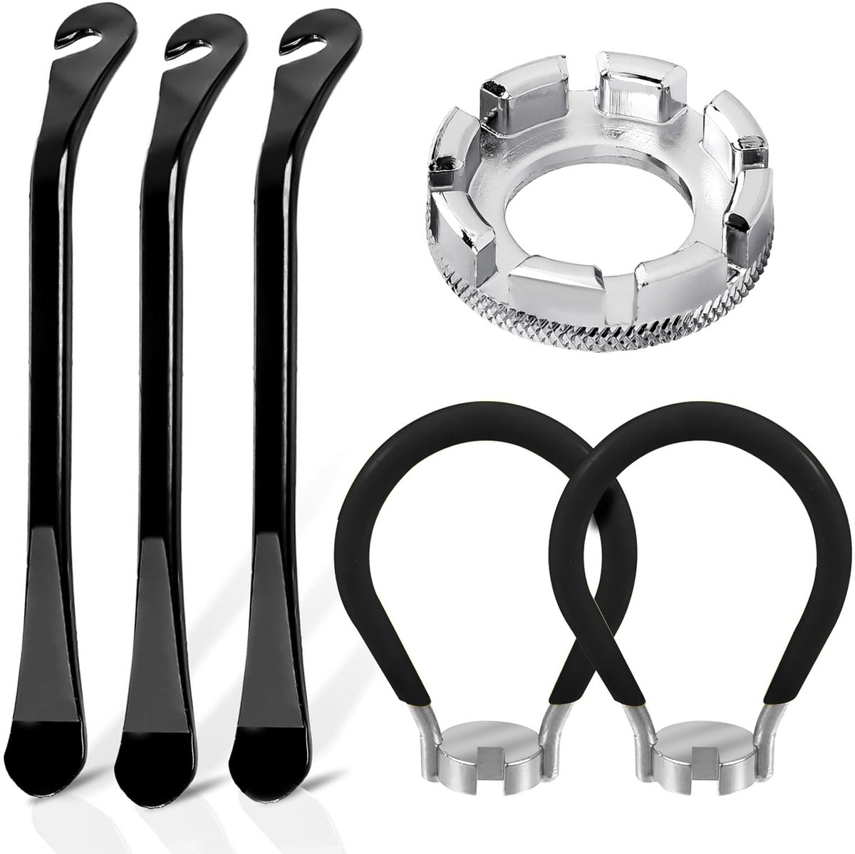 Dailygoods - Dailygoody - Fietsspaken en Bandenlichters - Reparatiegereedschap - Zwart en Zilver - Draagbaar - Voor Fietsbanden - Inclusief Spaaksleutels