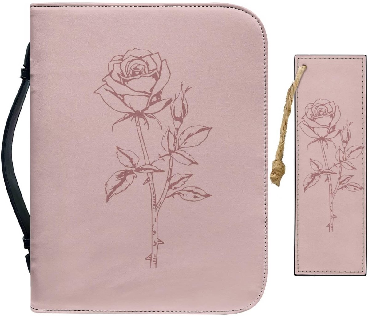 Dailygoods - Dailygoody - Bijbel Cover - Lederen Bijbelhoes - Waterdicht en Beschermend - Roze Rozen - Geschikt voor Vrouwen en Mannen - Inclusief Bladwijzer