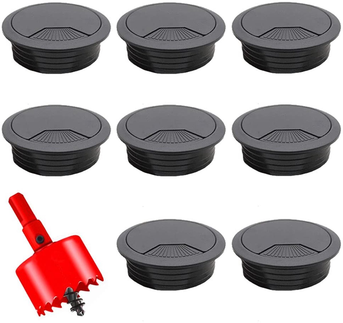 Dailygoods - Dailygoody - Kabeldoorvoer bureau - Tafeldoorvoer 60 mm - 8 stuks - Gatafdekking - Draadgat voor bureau - Geschikt voor kantoor - ABS en metaal