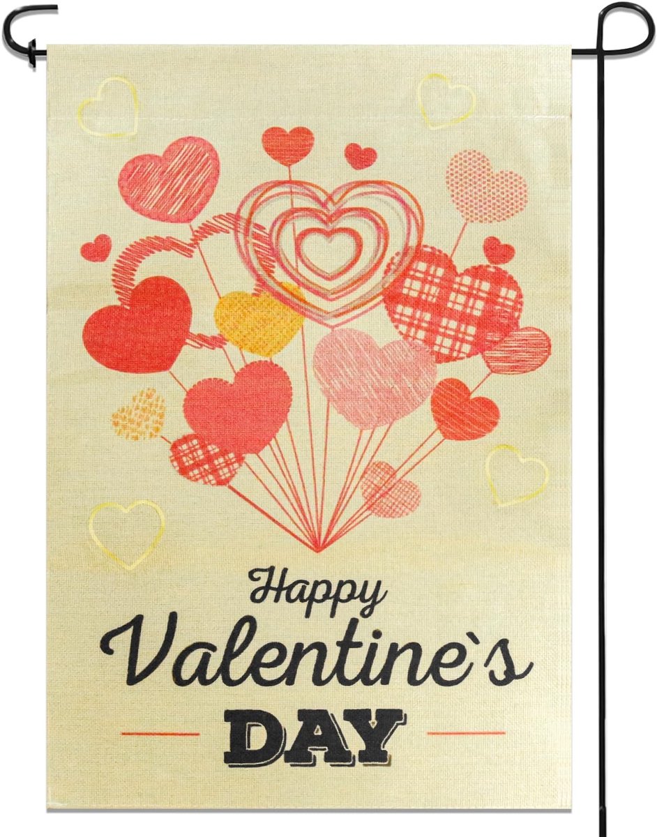 Dailygoods - Dailygoody - Tuin vlag - Dubbelzijdige Valentijnsdag decoratie - Weerbestendig en duurzaam - Hart vorm - Voor buiten gebruik - Jute materiaal