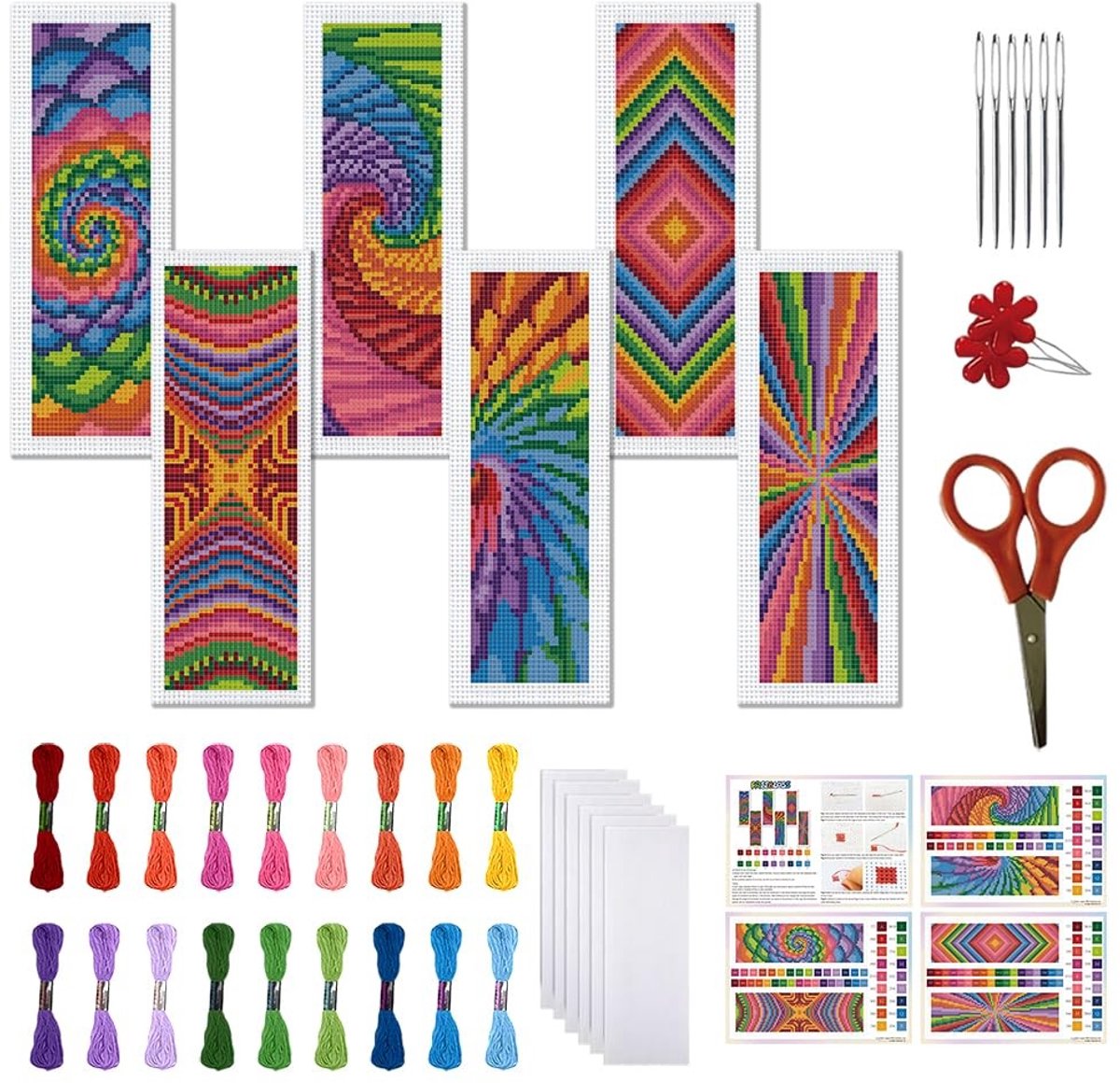 Dailygoods - Set van 6 Bloemenpatroon Kruissteek Boekenleggers