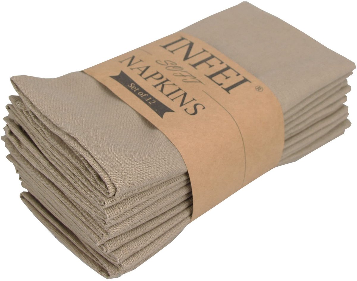 Dailygoody - Effen kleur linnen servetten - Set van 12 - Katoen-linnen mix - Kaki - Ideaal voor diner en evenementen - 40 x 40 cm