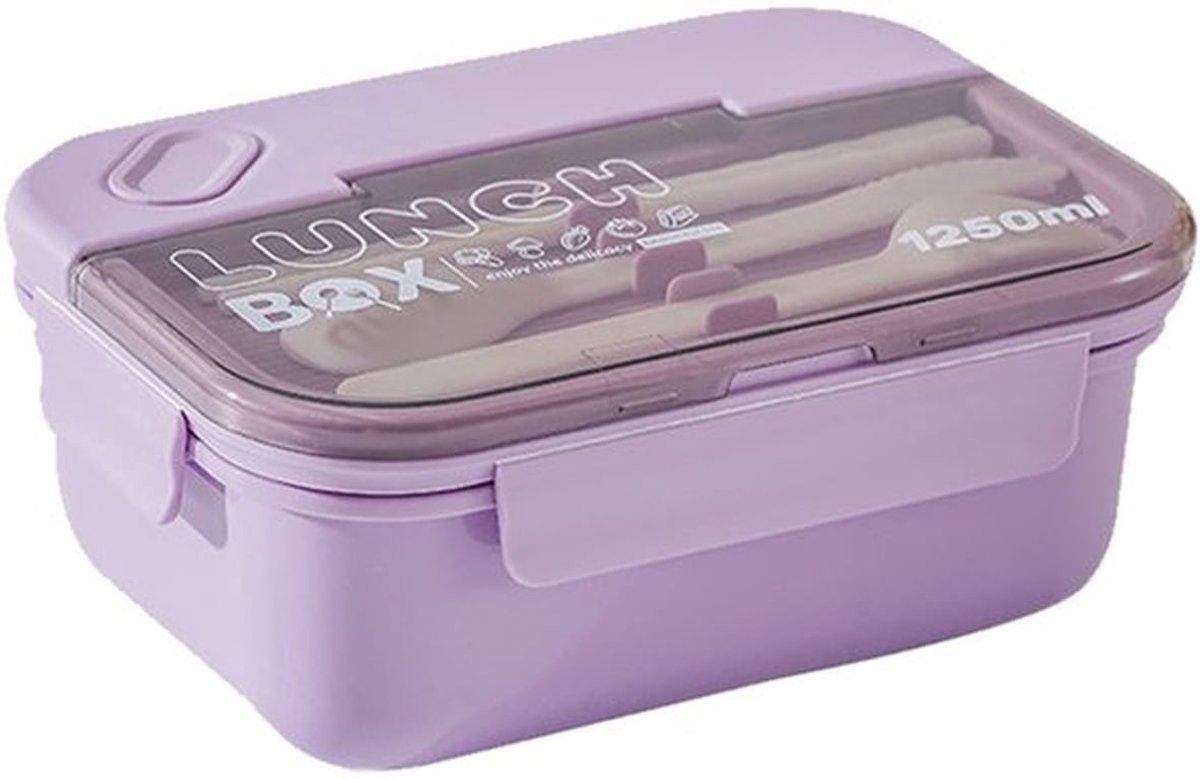 Lunch Box - Paars - 1250 Ml - 3 Compartimenten - Magnetronbestendige Bento Box voor Kinderen en Volwassenen - Herbruikbare Lunchdozen voor Kantoor en School