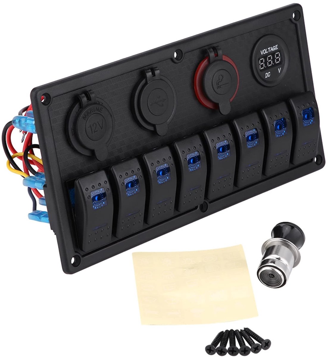 Dailygoody - LED-tuimelschakelaarpaneel - Dubbele USB - Eenvoudige installatie - 12V 24V - Voltmeter - Geschikt voor auto en boot