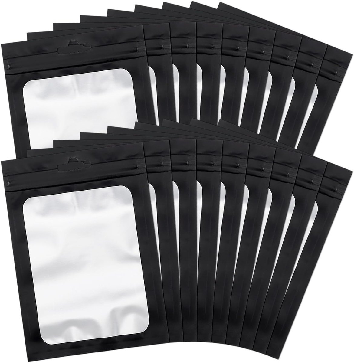 Hersluitbare Mylar Zakken 9.5 x 12cm - 100 Stuks Zwart met Transparant Venster voor Sieraden, Voedsel en Kleine Bedrijven