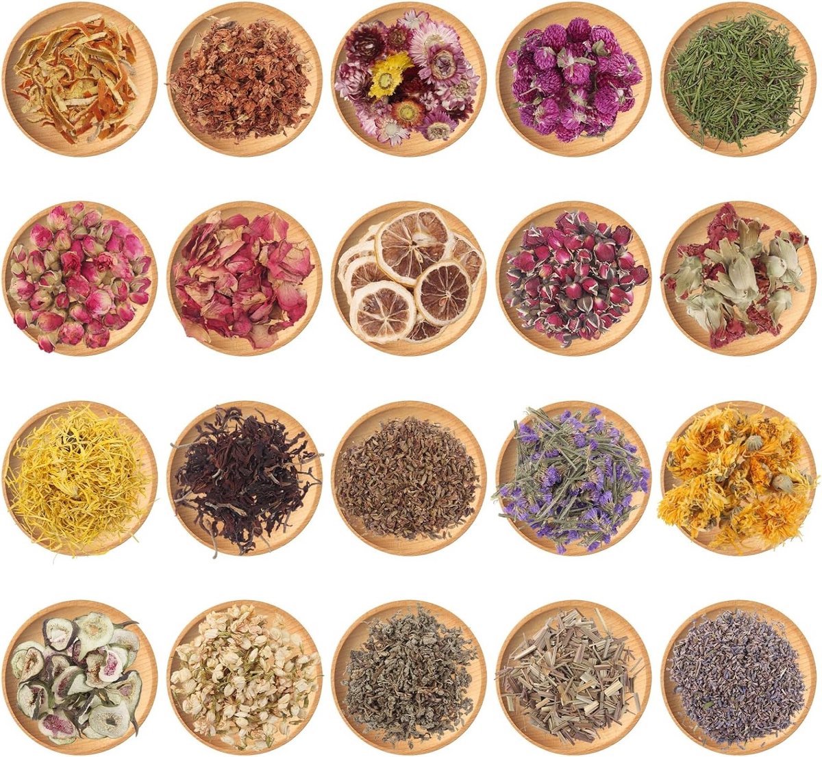 Natuurlijke gedroogde bloemen in 20 zakjes voor ambachten, zeep, kaarsen en decoratie - chrysant, vergeet-mij-niet, lavendel, magnolia, jasmijn