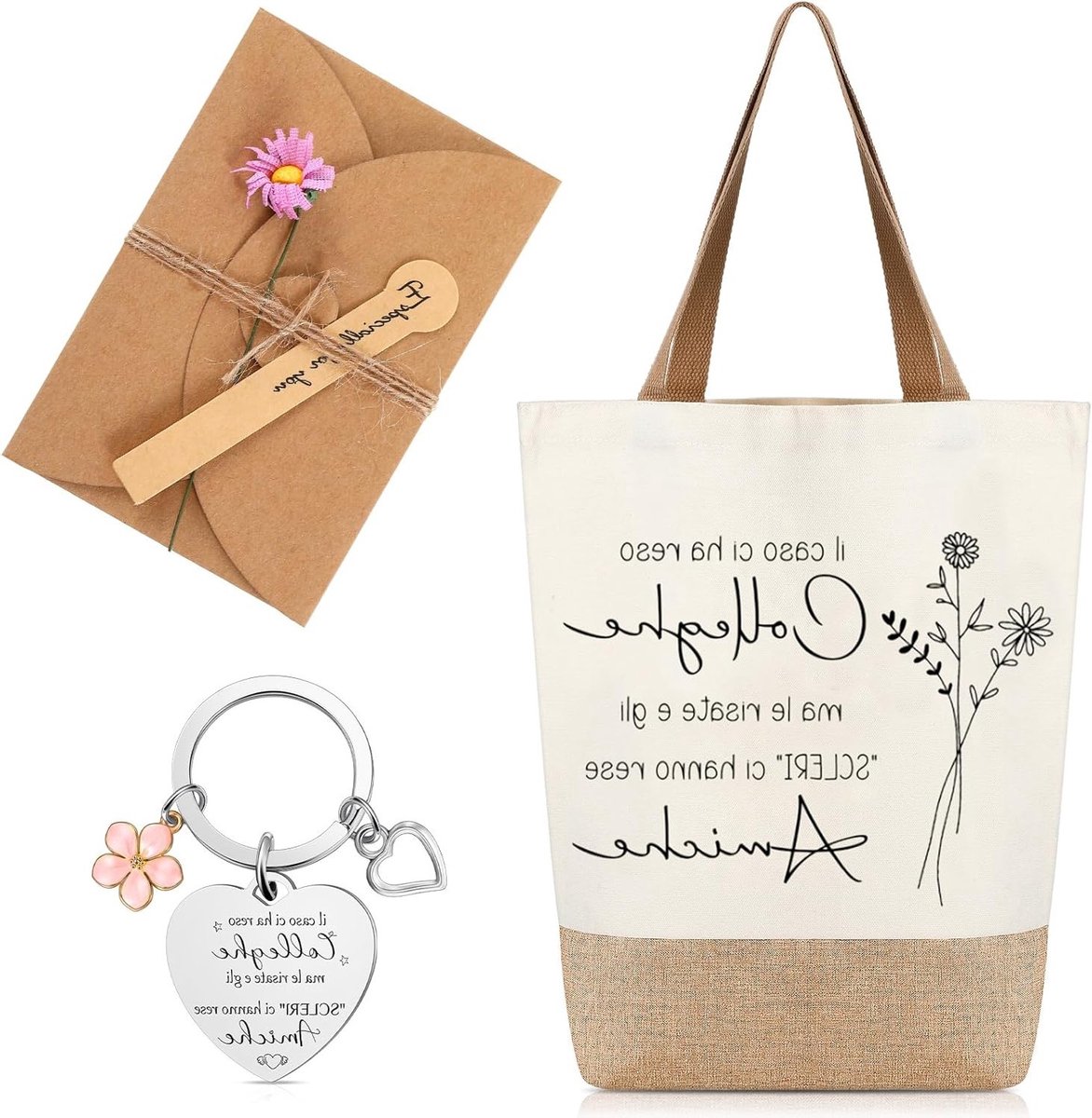 Cadeaus voor Collega's: Jute Tas, Sleutelhanger, Wenskaarten en Gedroogde Bloemen voor Verjaardag, Kerst en Bedankjes